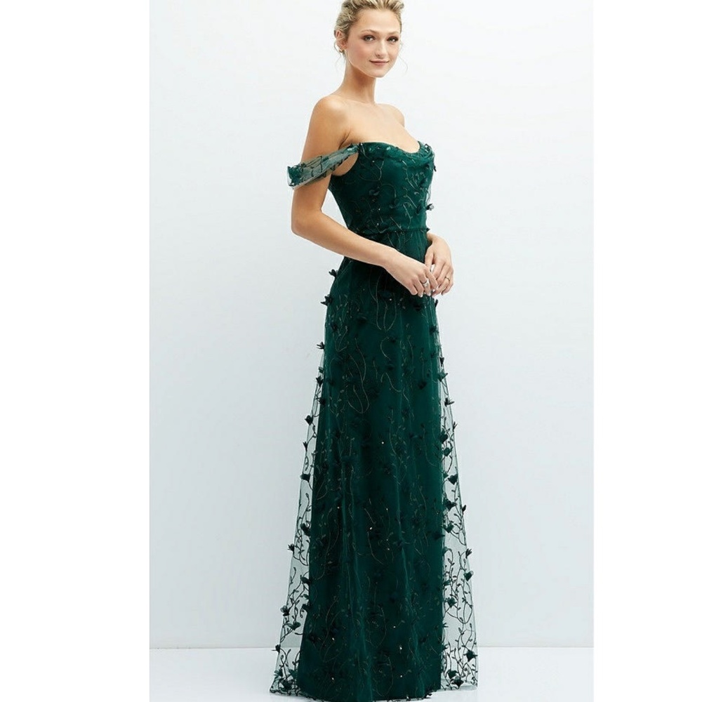 Dessy Collection: 3D Embroidered Off the Shoulder Gown - Picture 3 of 5